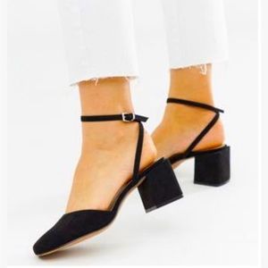 ASOS DESIGN Wide Fit square toe block heeled mid shoes